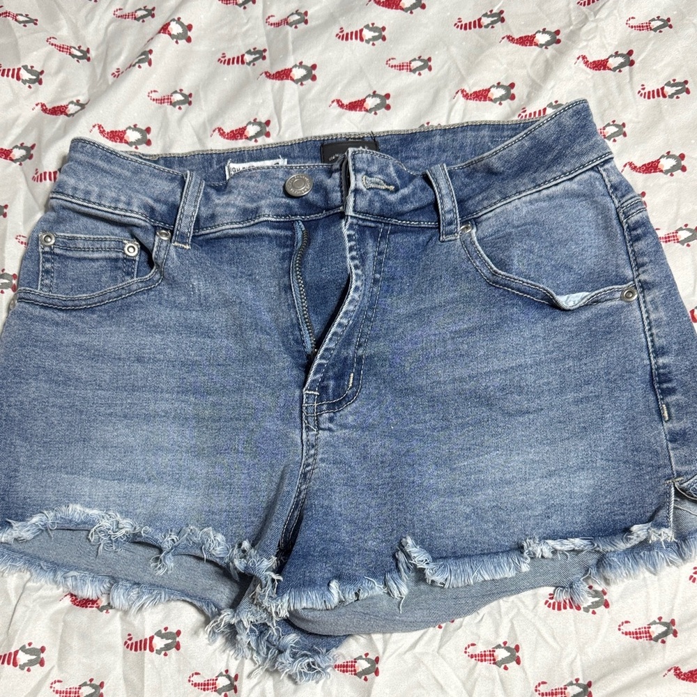 Classic Blue Frayed Hem Jean Shorts